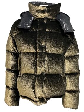 MONCLER BLACK / GOLD METALLIC CAILLE GLITTER VELVET QUILTED DOWN PUFFER JACKET